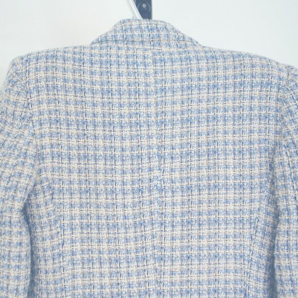 XS - Zara Tweed Blue & White Textured Double Breasted Blazer Jacket - Picture 7 of 15